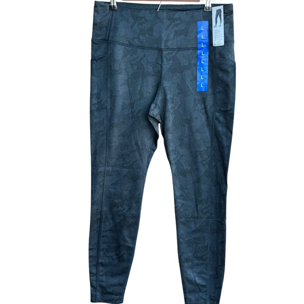 Mondetta Performance Leggings L Navy India Ink Yoga Pants Brushed Jacquard New